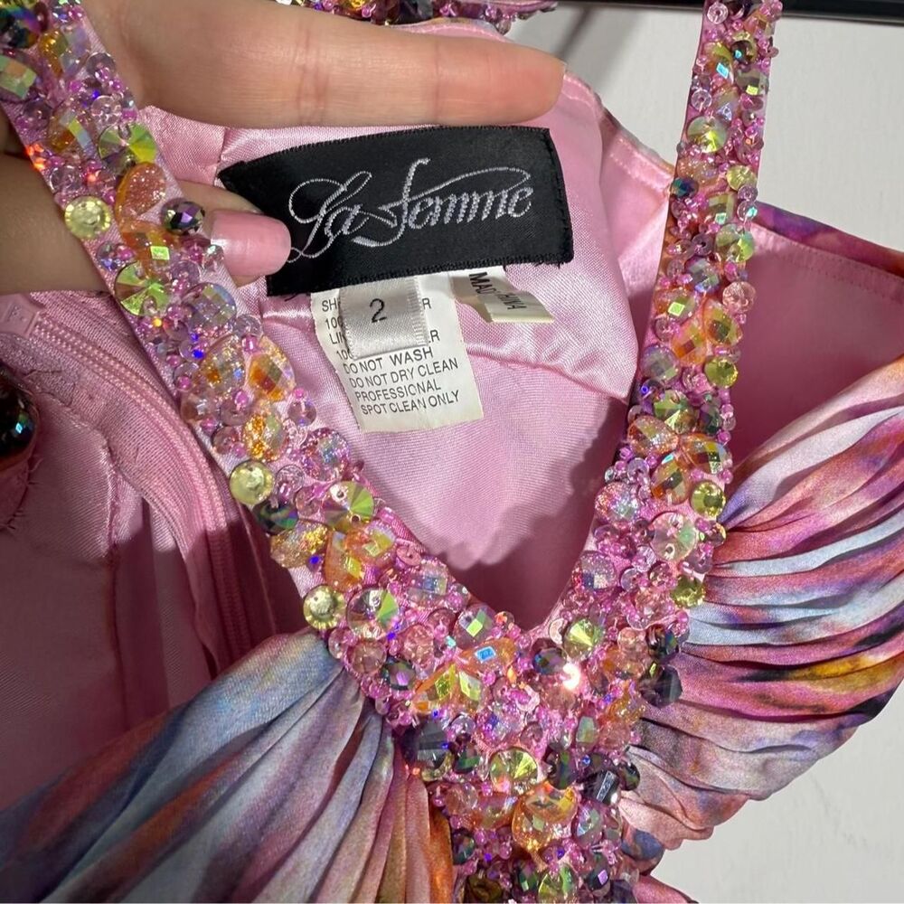 La Femme Y2K fairy pink beaded prom dress Size 2 Fairycore Prom Flowy Maxi dress - Picture 8 of 10